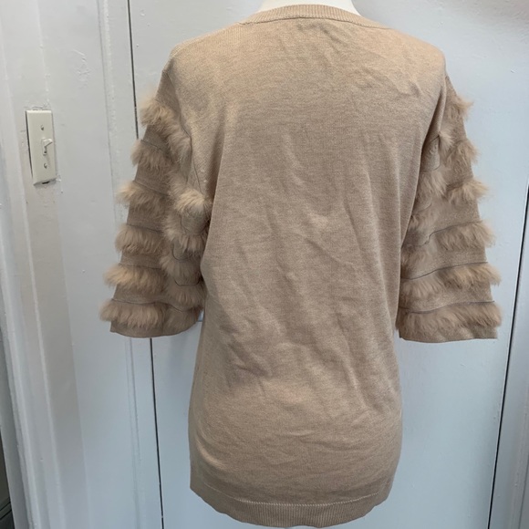 Silk & cashmere rabbit fur sleeve soft sweater - Picture 3 of 4